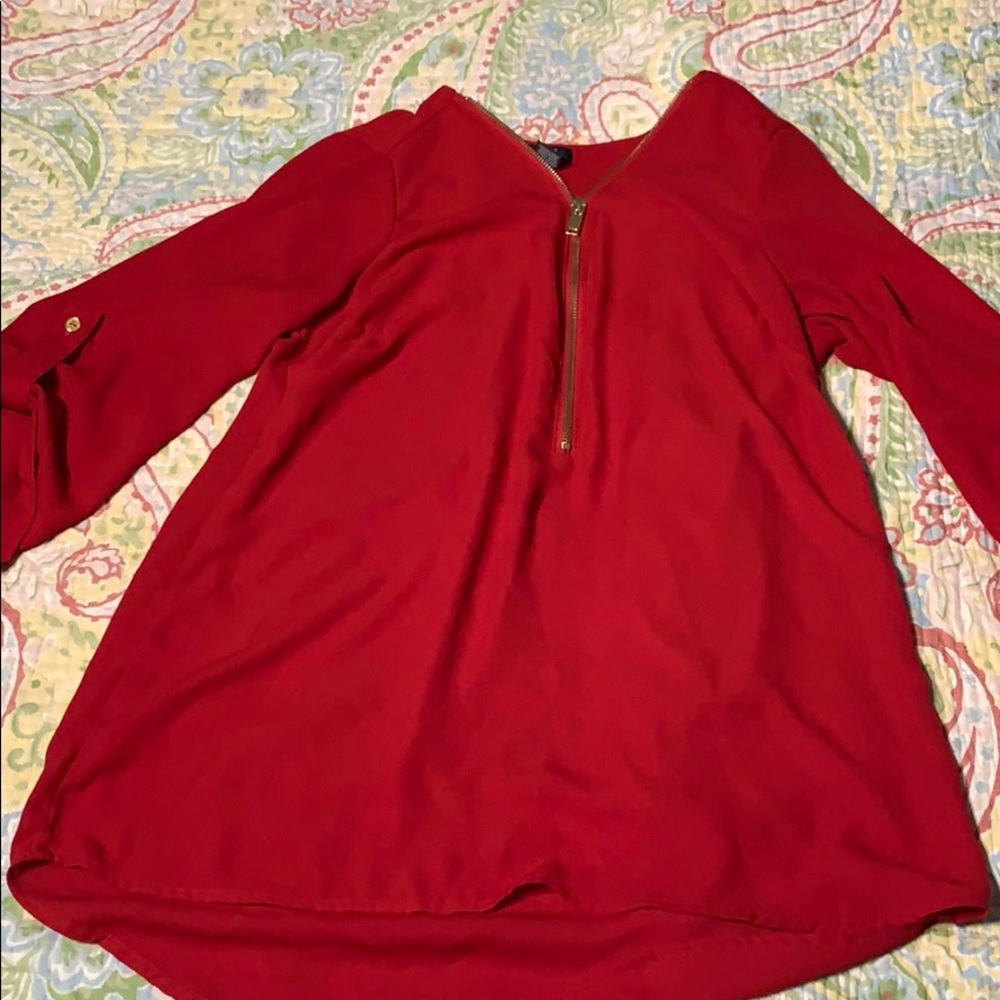 Red zip up blouse